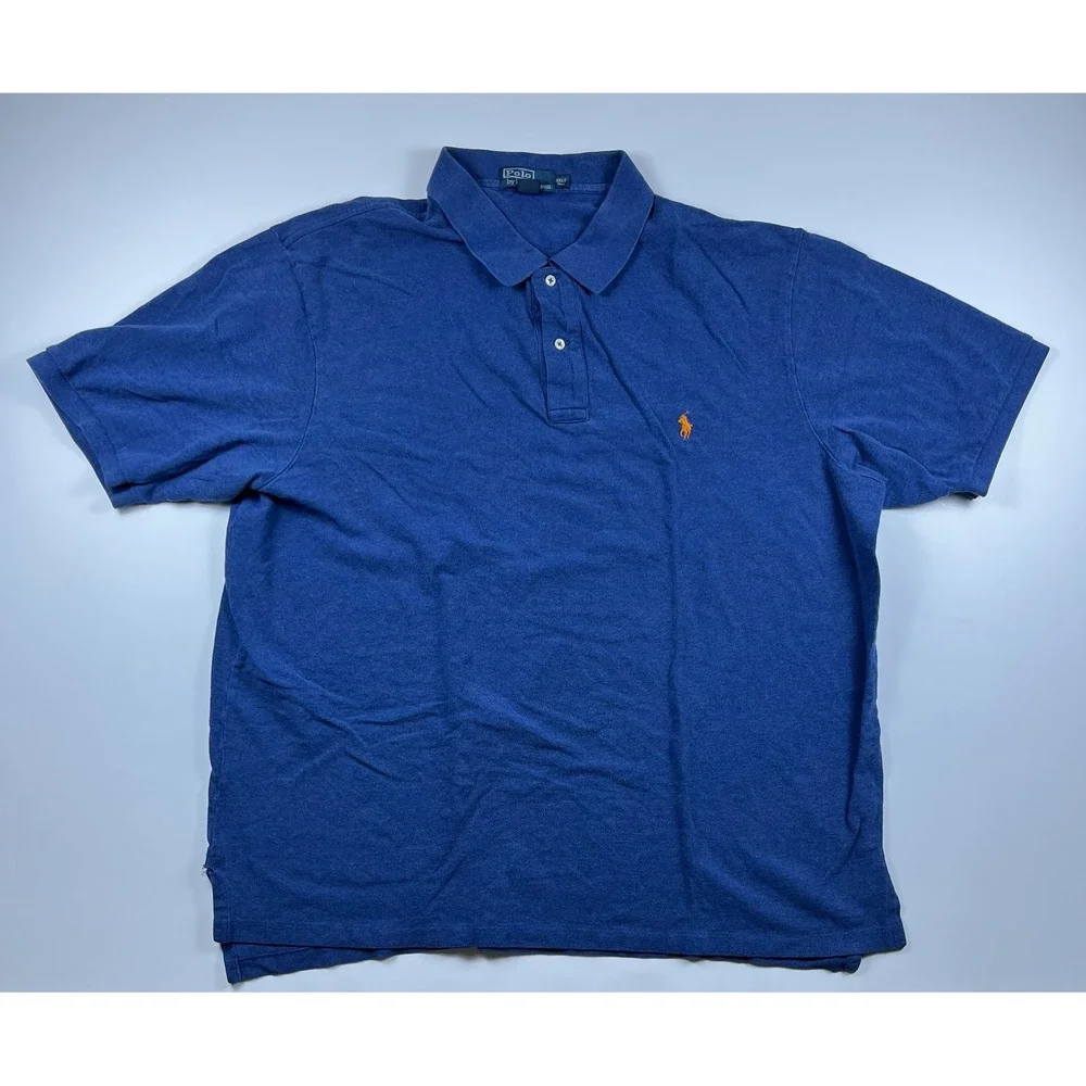 Lot of 4 Polo Ralph Lauren Mens 3XLT Tall Polo Shirts Blue Tan Cotton Preppy